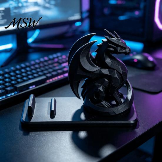 3D Printed Dragon Figurine Cell Phone Stand, Gothic Smart Innovative Holiday Gifts Holder, Universal Desktop Mobile Organizer for Home, Office Unique