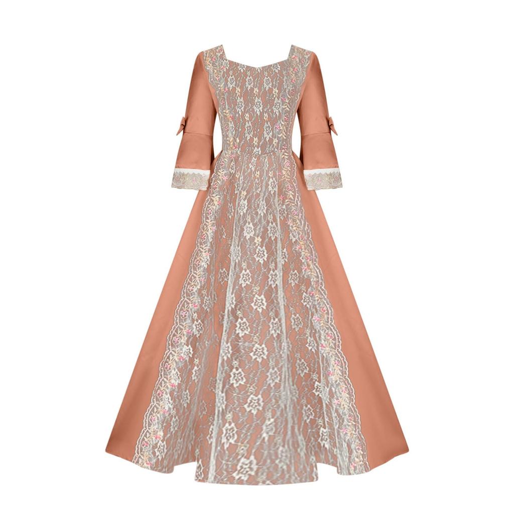 Женская мода Ретро-спектакль Танцевальное представление Кружевное кружевное вечернее платье с расклешенными рукавами