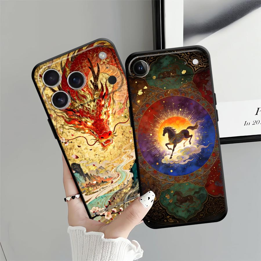 Мультяшный Крутой Чехол с Драконом и Лошадью для Apple iPhone 17 Pro Max 14 Air 15 Pro 7 8 11 16 13 XR XS MAX 12 Чехол для Телефона Funda