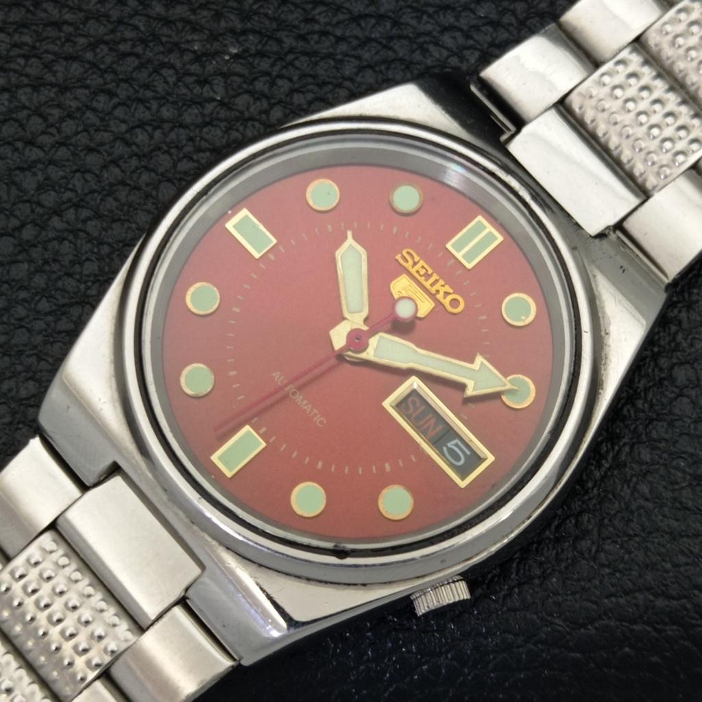 Б/у оригинальные винтажные мужские часы SEIKO 5 с автоподзаводом из Японии с темно-бордовым циферблатом a433885-2 R119-a433885