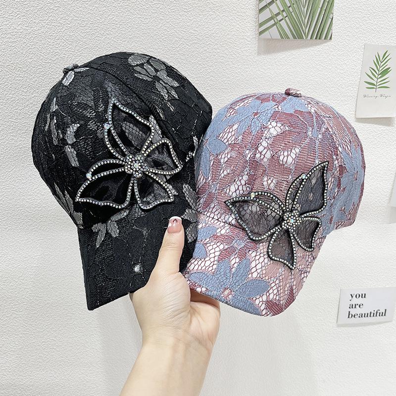 New lace visor children's summer mesh diamond butterfly baseball cap fashion sun protection sun cap