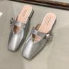 Fashion Low Heel Sandals Spring New Square Head Shallow Mouth Metal Buckle Soft Sole Anti-slip Wear-resistant Slippers