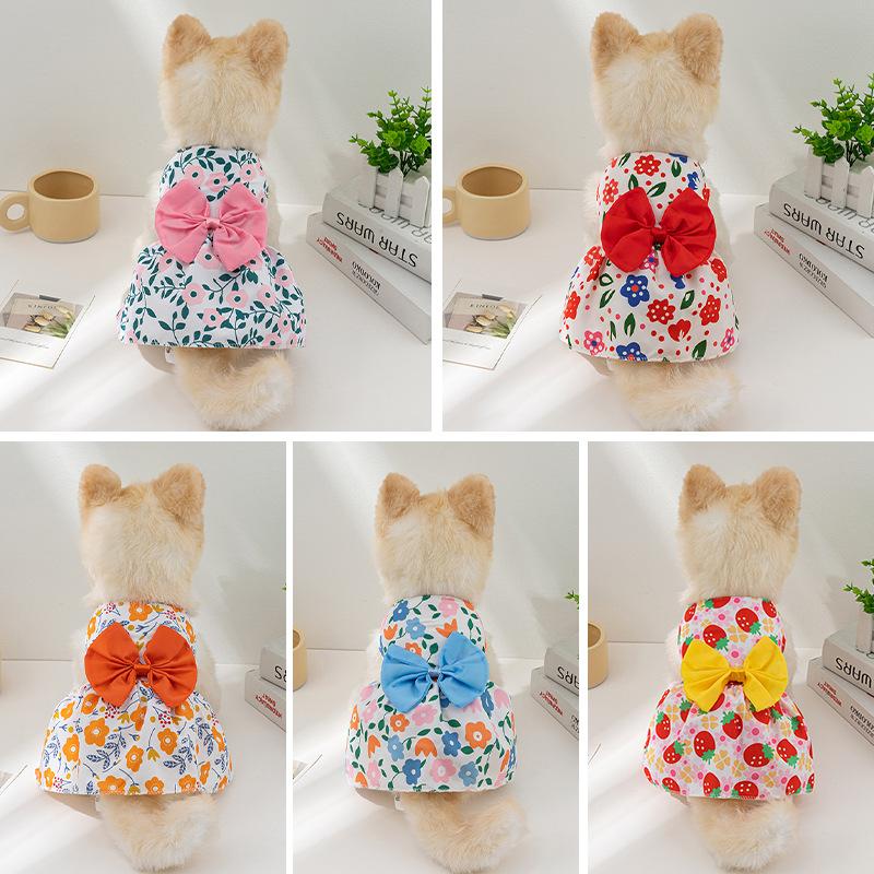 Small Dog Floral Princess Skirt Cat Teddy Than Skirt Dog Bow Skirt Dog