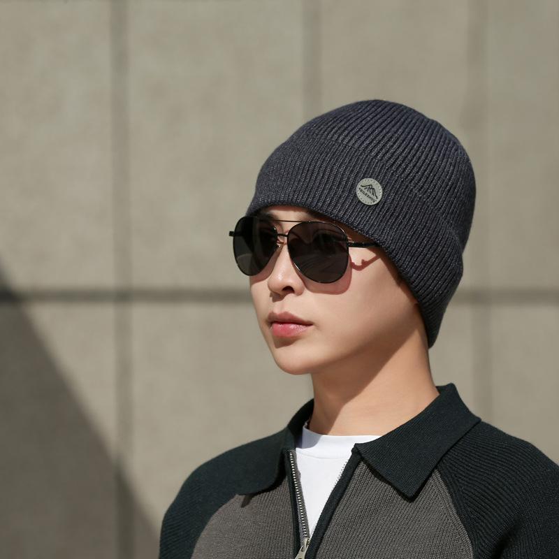 Men's Autumn Winter Knitted Hat Warm Wool Hat Outdoor Sports Cashmere Thick Pullover Cap