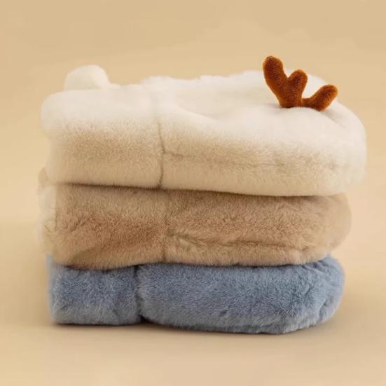 Детская шапка с дизайном шарфа, украшение в виде рогов, утолщенная теплая плюшевая зимняя шапка, ветрозащитная, для ношения на открытом воздухе зимой