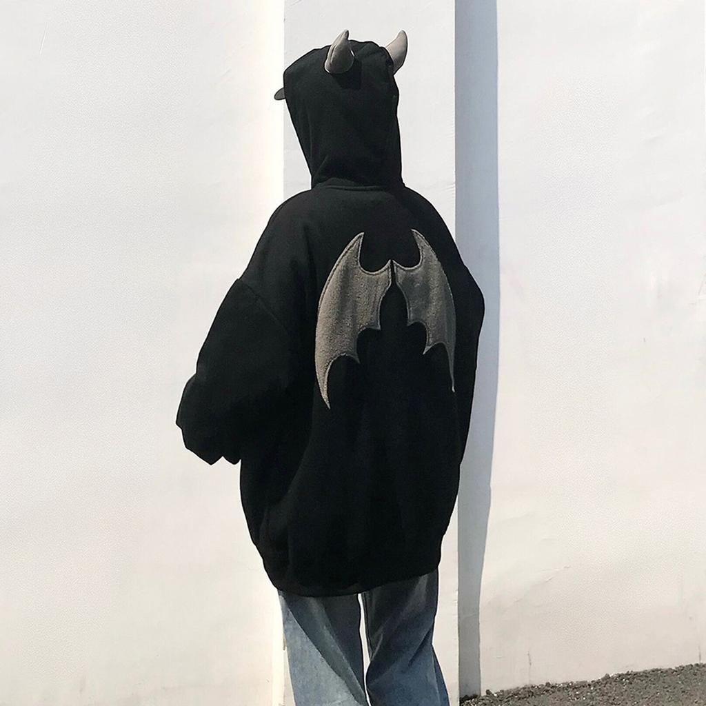 Женская мода, свободная толстовка с длинными рукавами и рогами маленького дьявола, с капюшоном, куртка