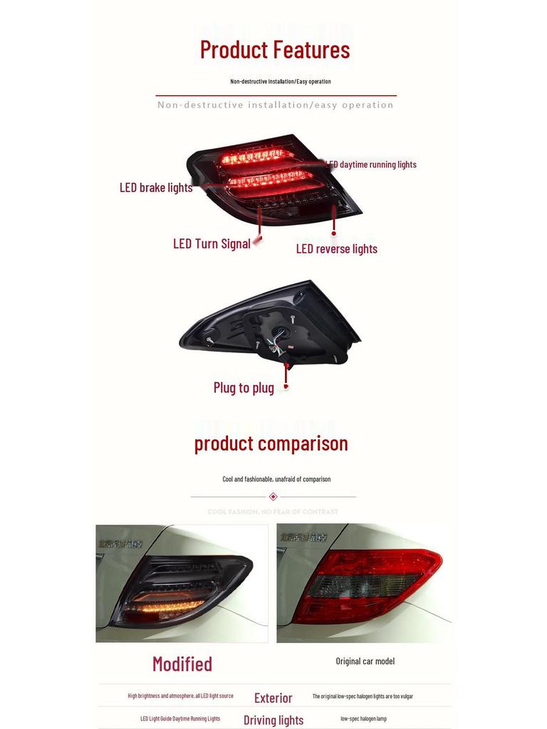 Совместимо с LED-фонарями заднего хода для Mercedes-Benz C-Class W204 07-14 с динамическими указателями поворота и дневными ходовыми огнями