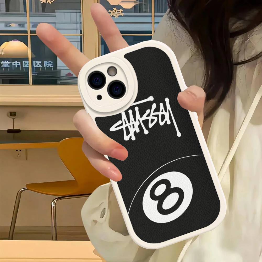 Black And White NO.8 Ball Leather Phone Case For IPhone 16 15 14 13 12 11 Pro Max Plus Cover