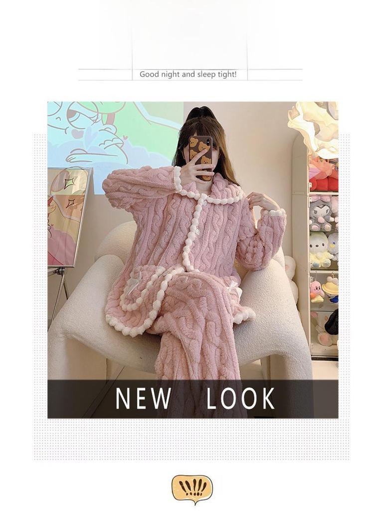 Уютная флисовая женская пижама больших размеров: Милый зимний кардиган с плюшевым коралловым принтом