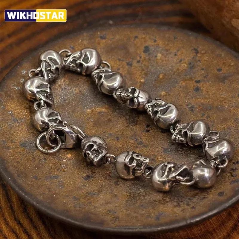 Винтажный готический браслет с полным черепом для мужчин, езда на мотоцикле, рок-байк, хип-хоп, панк, ювелирные изделия, подарок на Хэллоуин