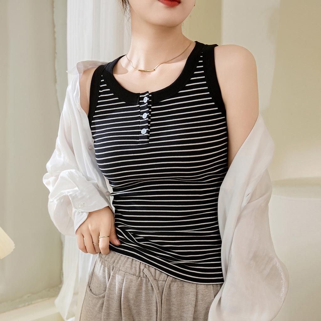 Women's Button Camisole Cover Side Breasts Anti-glare Outside Cotton Vest