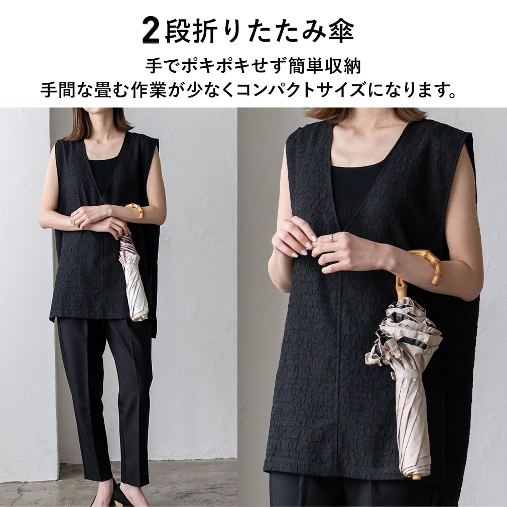 Короткий зонт Vita Felice для женщин, как в солнечный, так и в дождливый день [VITAFELICE] 2-складной (для дней/ребра 55см) пру-30176z (вышитый не совсем белый)