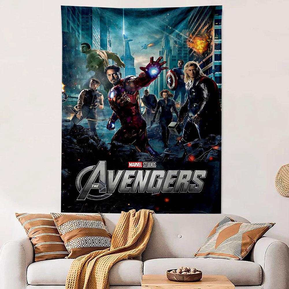 The Avengers Tapestry Wall Hanging, Marvel Superhero Team Art, Epic Movie Wall Decor for Bedroom Gaming Room