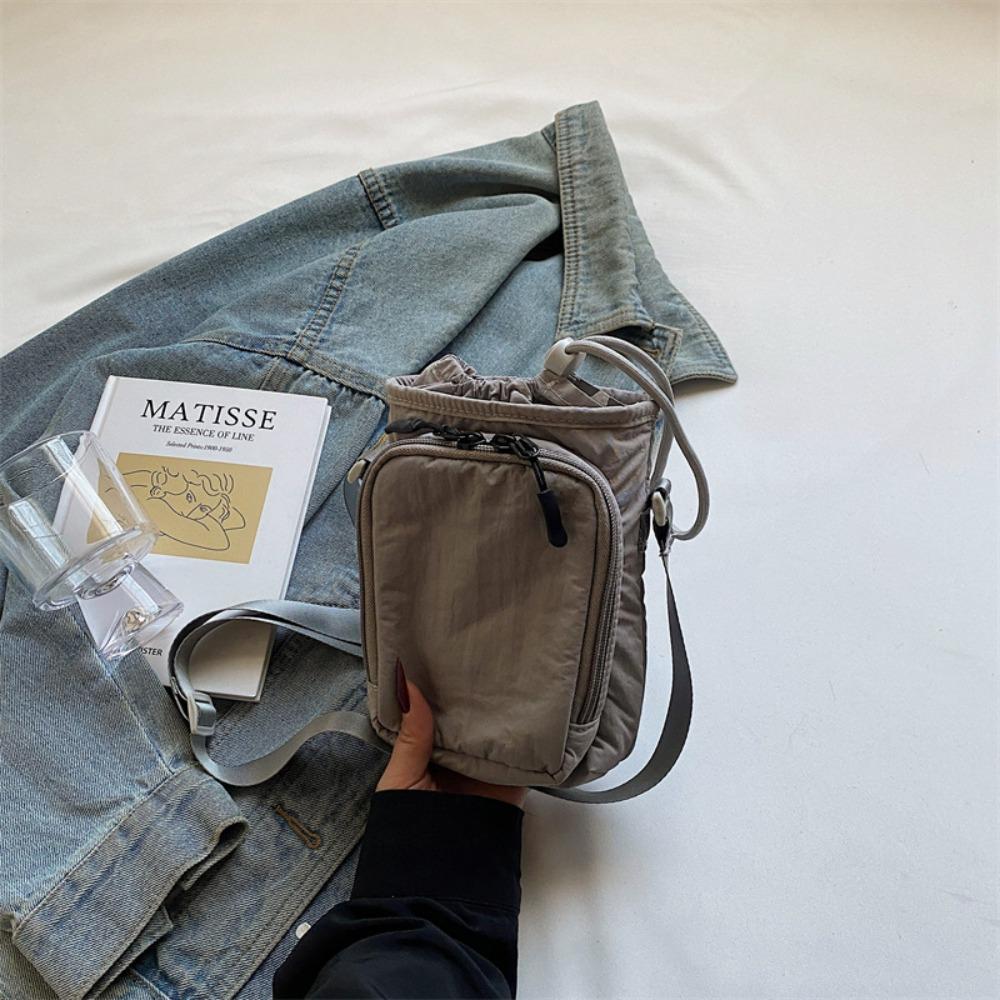 Canvas Crossbody Mobile Phone Bag Solid Color Water Cup Bag Shoulder Water Bottle Bag Mobile Phone