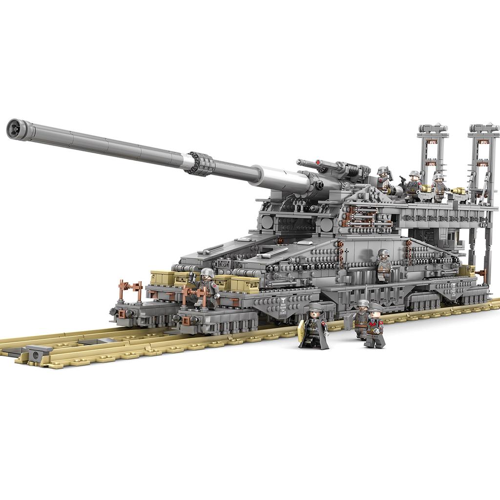 Building Block Germany 800m "Dora" Railway Gun Combat Artillery Set Assembly Toy Tanks