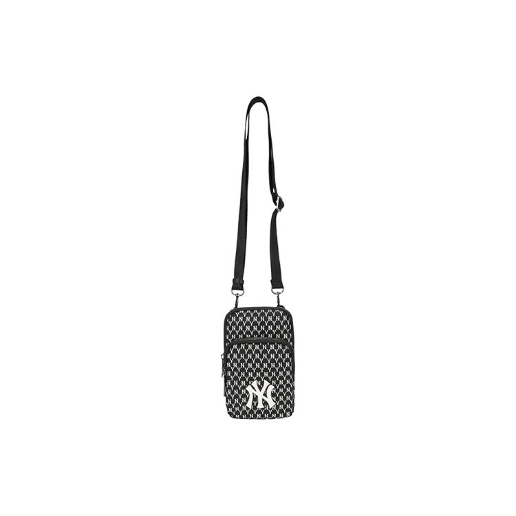 MLB Monogram Vintage Floral Print NY Yankees Nylon Phone Bag Unisex Shoulder Bag Black 32BGDK011-50L
