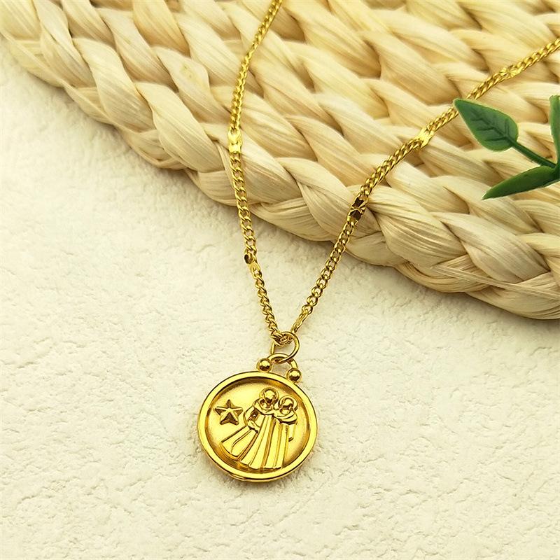 Маленькие и универсальные украшения для темперамента, рельеф из нержавеющей стали с изображением двенадцати знаков зодиака, круглая подвеска, ожерелье из титановой стали