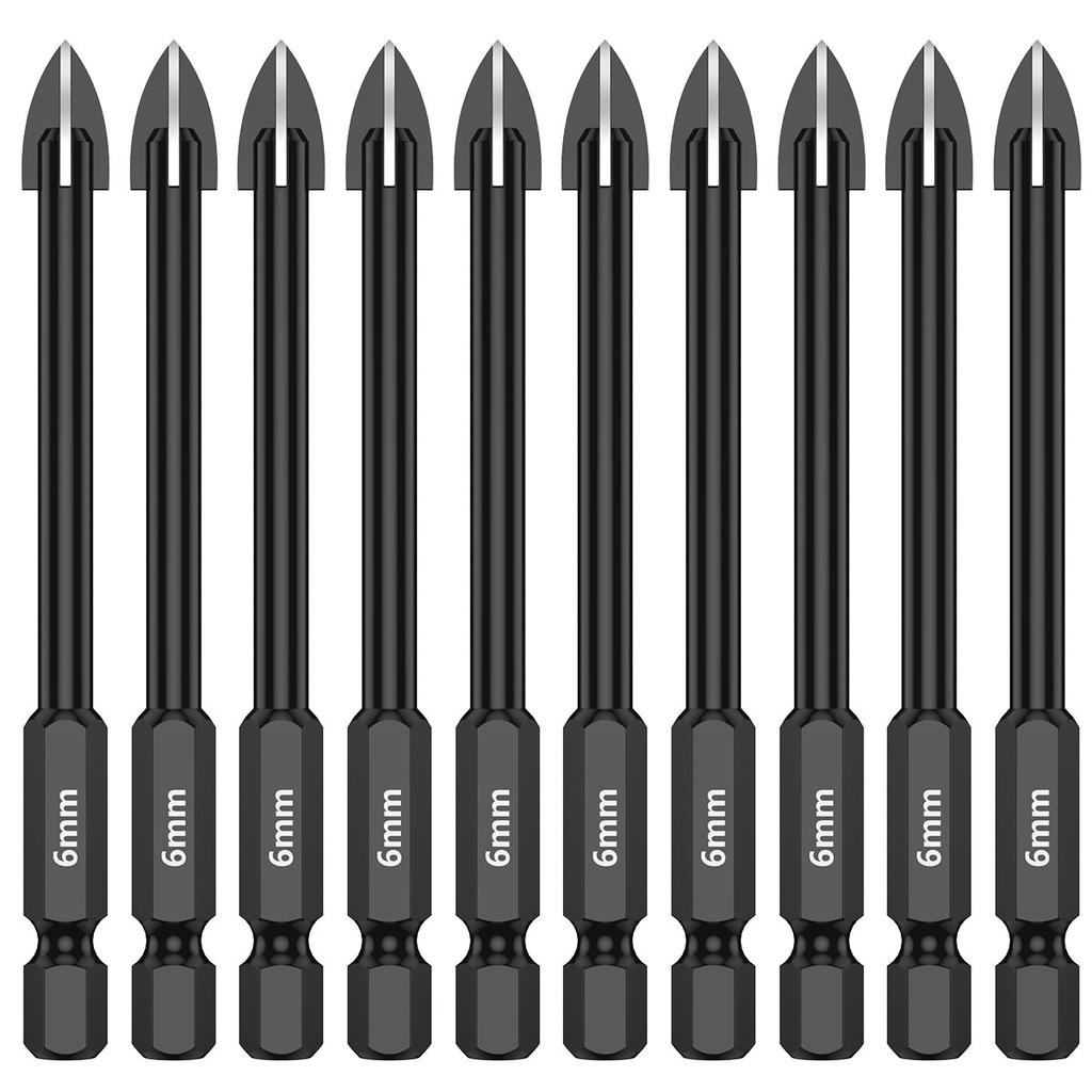 10 Pcs 5/6/8mm Cross Hex Drill Bits Set Tungsten Carbide Tile Ceramic Glass Brick Universal Drilling Tool Hole Opener for Wall