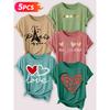 Follow a specific direction Five-piece set for women T Shirt Romantic Heart Paris Theme Print Summer Casual Elegant Women's Clothing Short Sleeve Top