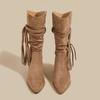 Fringe Women High Heels Boots Pointed Toe Heeled Shoes Winter Designer New Chunky Chelsea Boots Suede Shoes Mujer Botas
