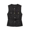 Kaslead New Arrival Women's Fashion Style with Belt Metallic Thread Texture Vest 2132116