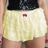 Women's Fashion Solid Color Pleated Sexy Lace Cake Stacked With Ruffle Edges Low Waist Shorts
