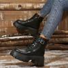 Chunky High Heels Women Ankle Boots Fashion Platform Leather Female Shoes Winter New Black Casual Goth Short Botas Mujer