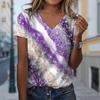 Женская Свободная футболка с v-образным вырезом и короткими рукавами фиолетового цвета с блестящими кристаллами и принтом, повседневная рубашка