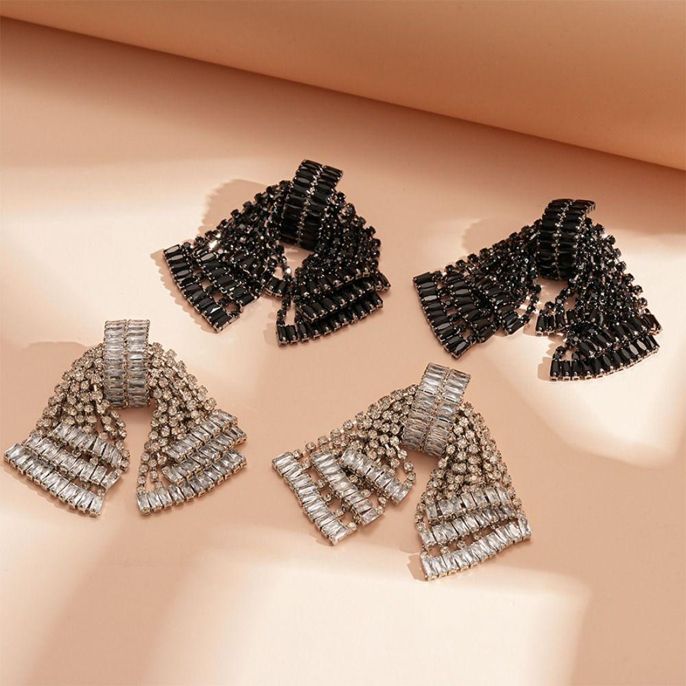 Elegant Bowknot Drop Earrings Crystal Exaggerated Earring Luxury Shining Rhinestone Earrings Women