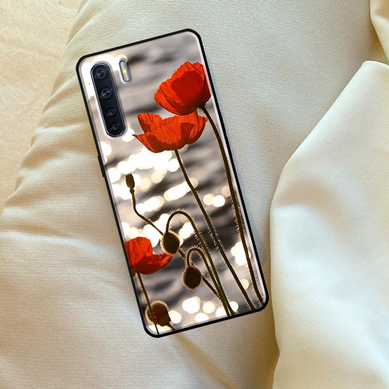Red Corn Poppy Flower For OPPO A17 A57 A77 A5 A9 A53S A52 A72 A96 A76 A16 A54 A74 A94 A38 A58 A78 A15 A79 Case