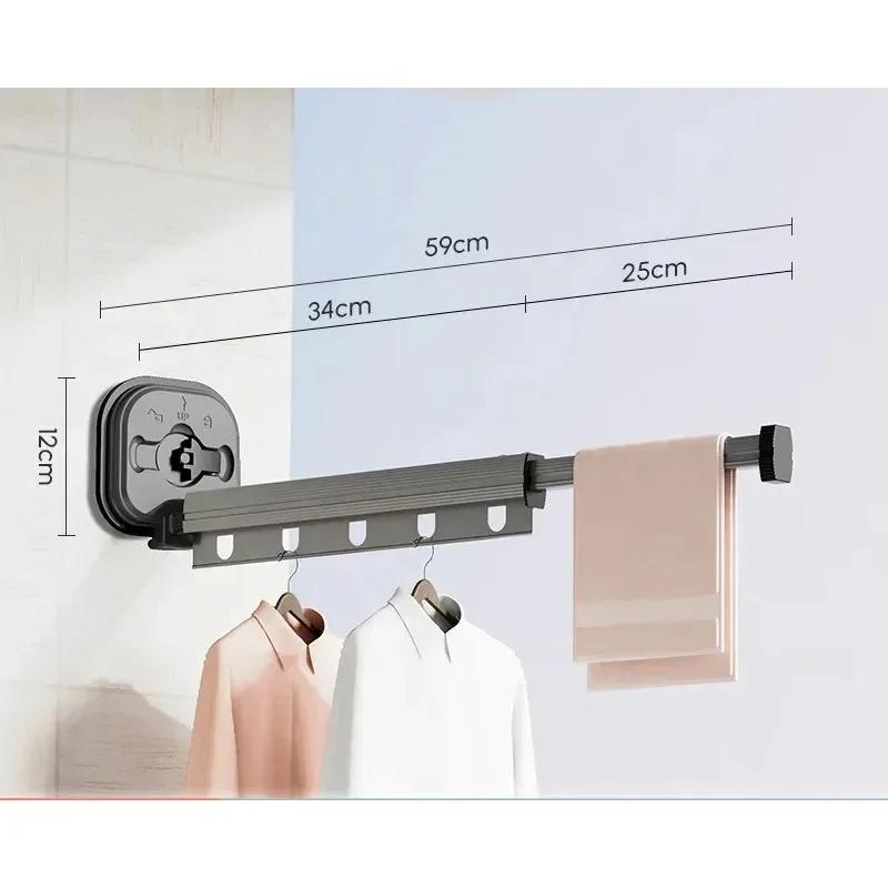 Wall Mounted Folding Clothes Rack Balcony Folding Cloth Hangers Without Punching Household Telescopic Pole Clothes Drying Rods
