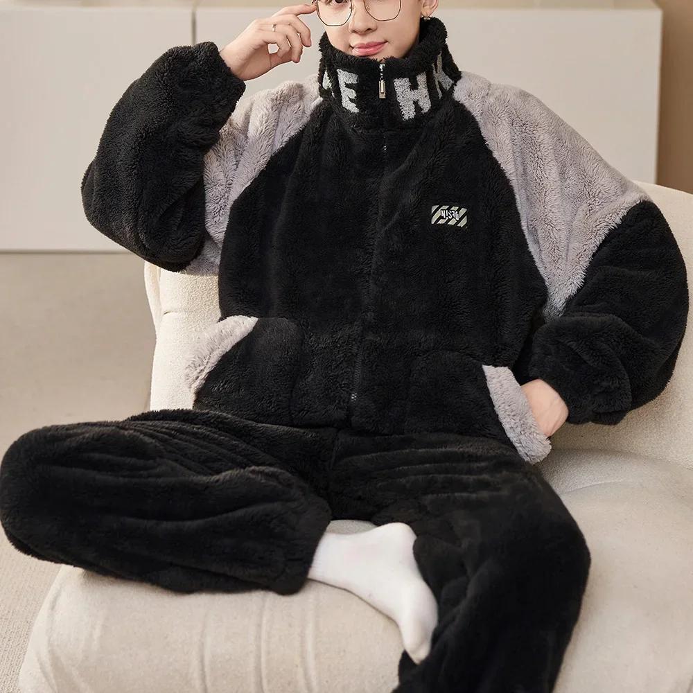 Мужская зимняя теплая пижама, пижамный комплект, мужская фланелевая пижама, ночная рубашка, домашняя одежда, бархатный коралловый флис 6XL, пижама большого размера