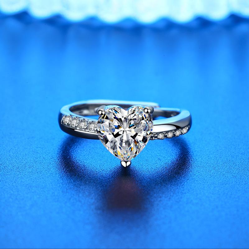 Кольцо из серебра 925 пробы Сердце AAA Циркон Открытое регулируемое Помолвочное Для женщин Свадебные Модные украшения Подарки для вечеринок