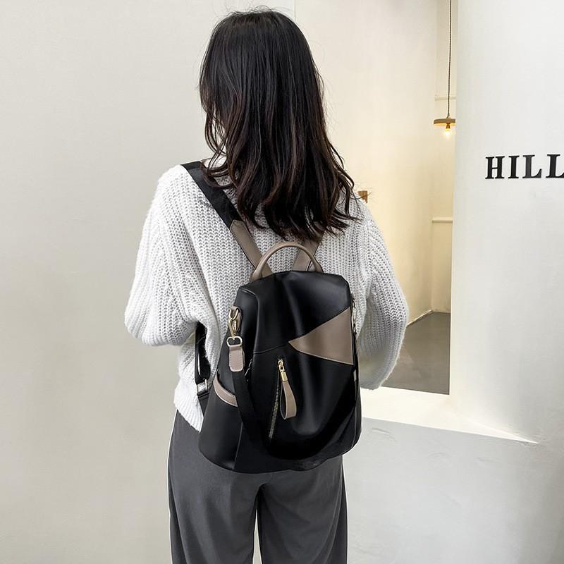 1 женский рюкзак, мягкий кожаный рюкзак, большой вместимости, повседневный рюкзак с цветными блоками, модный студенческий рюкзак