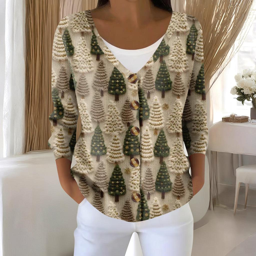 Women's Fashion Long Sleeve Christmas Snowman Snowflake Print Jacket Cardigan