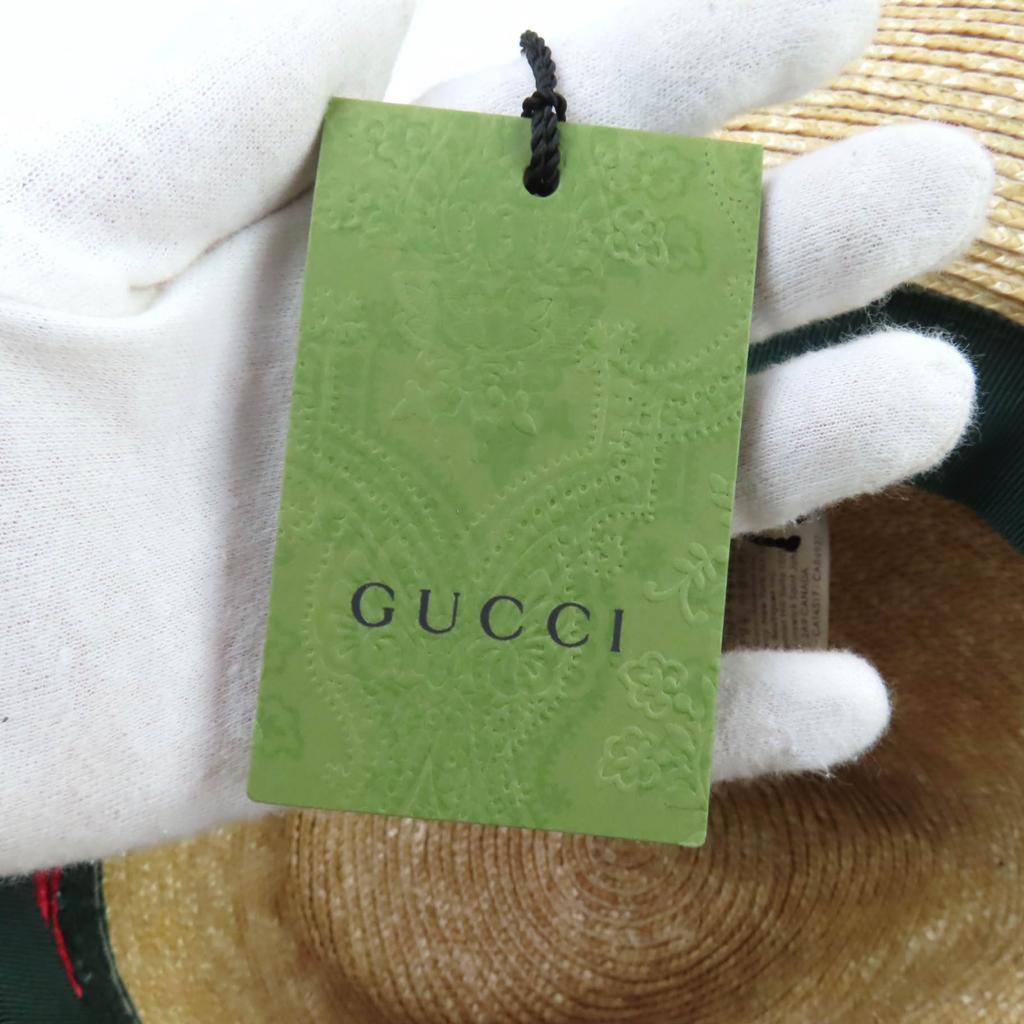 Безупречная шляпа GUCCI Шляпа из соломы с полоской Web натуральная солома Женская M 434760 Б/у