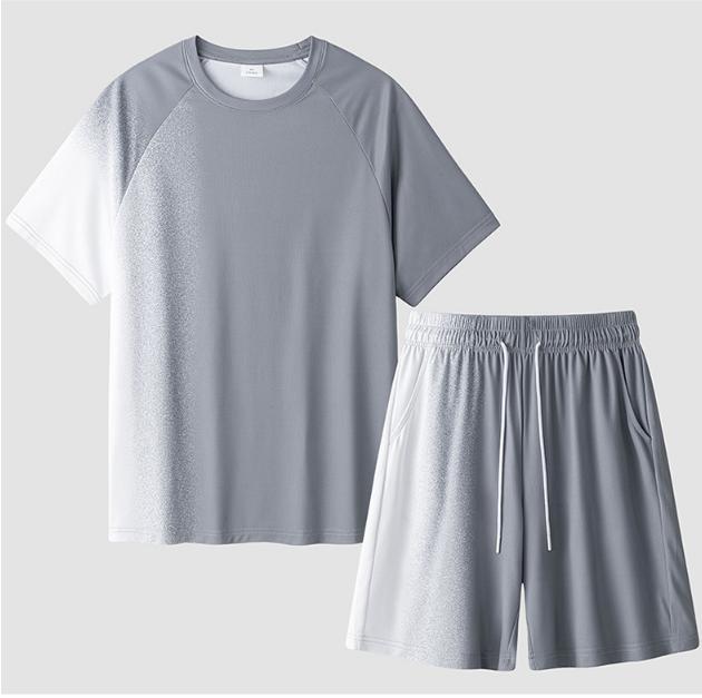 Градиентный ледяной шелк летние тонкие дышащие шорты с коротким рукавом свободный комплект из двух предметов