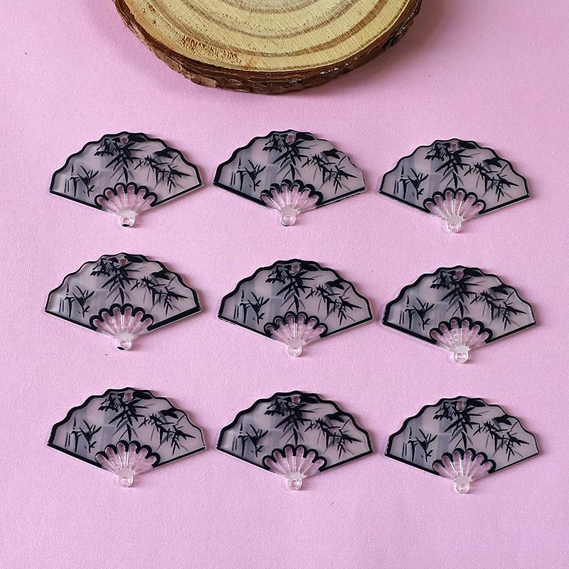 30Pcs/Pack Chinese Vintage Bamboo Fan Acrylic Connector Charms Bulk Wholesale Calligraphy Art Pendant For Earring Jewelry DIY