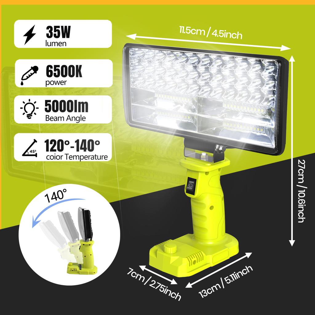 Outdoor Emergency LED Work Light 4000LM 35W Flashlight For Ryobi 18V Lithium P108 P104 Nickel One+ Battery USB Type-C Power Bank
