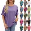 Women's Fashion Solid Colour Round Neck Loose T-Shirt Short Sleeve Top