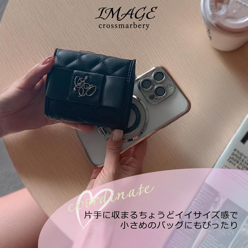 Mini Coin Easy To Take Out Palm Everyday Mass Mine R72 Ivory [Cross Marberry] Wallet, Women's, Ribbon, Cute, Quilted, Tri-fold Wallet, Stylish, Purse,