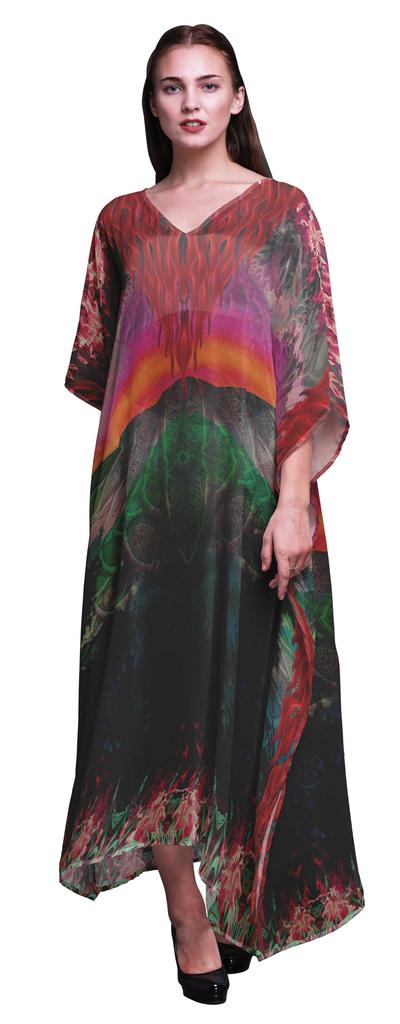 Phagun Artistic Waves Abstract Womens Long Beach Kaftan Beachwear Bikini Coverup Maxi
