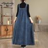 Большой размер Весенне-осенний женский джинсовый сарафан на бретелях-спагетти, синее платье оверсайз без рукавов, повседневное лаконичное женское платье большого размера с карманами