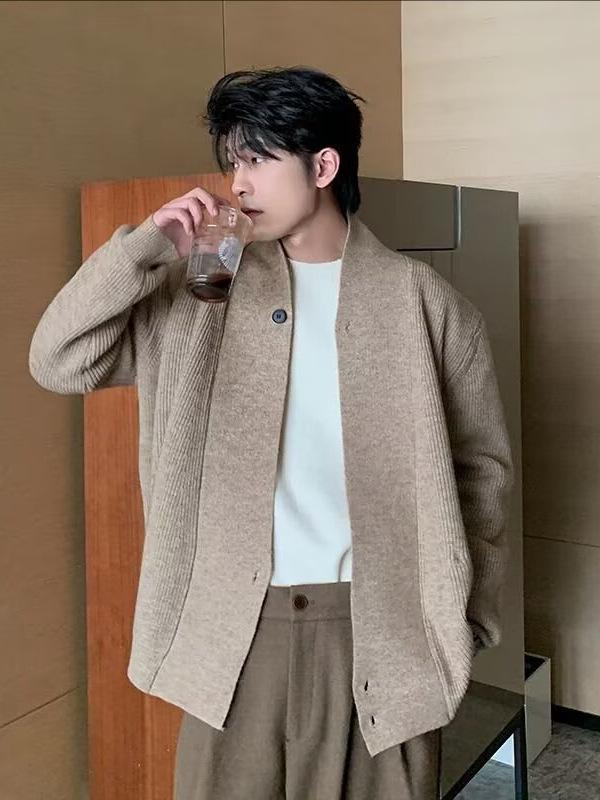 Мужской ретро-кардиган в японском стиле - Осенне-зимний тяжелый вязаный халат с диагональной планкой