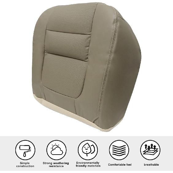 SecosAutoparts Driver Side Bottom Replacement Leather Seat Cover Parchment Tan Compatible with Ford F250 F350 F450 F550 Lariat 2001