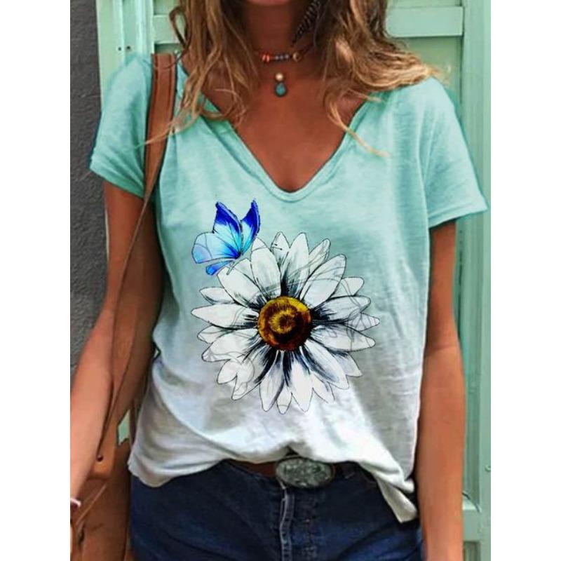 Summer Butterfly Dragonfly 3dV Neck Printed New Women's Top T-shirt