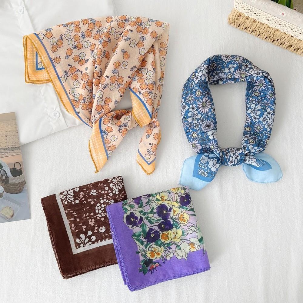 Square Cotton Linen Square Scarf Pastoral Style Scarf Hair Band Headband Floral Kerchief Women
