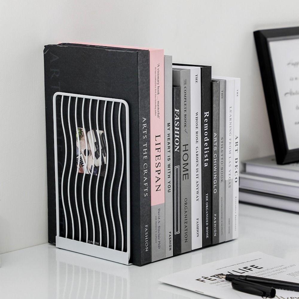 Hollow Metal Bookends Sturdy Desktop Bookshelf Durable Simple Book Stand  Students