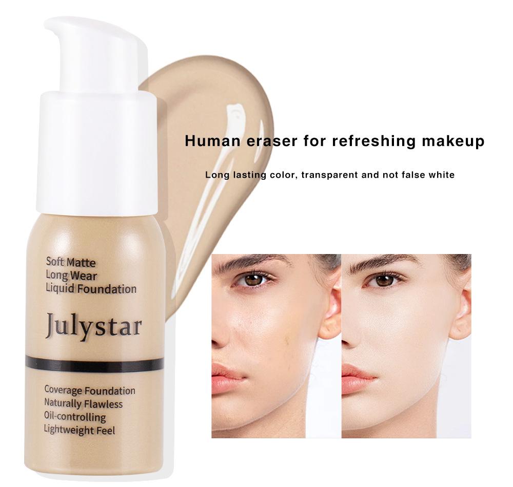 Julystar Liquid Foundation Set Soft Matte Long Wear Waterproof Oil-Controlling Naturally Flawless Concealer Face Makeup Cosmetics with Beauty Sponge