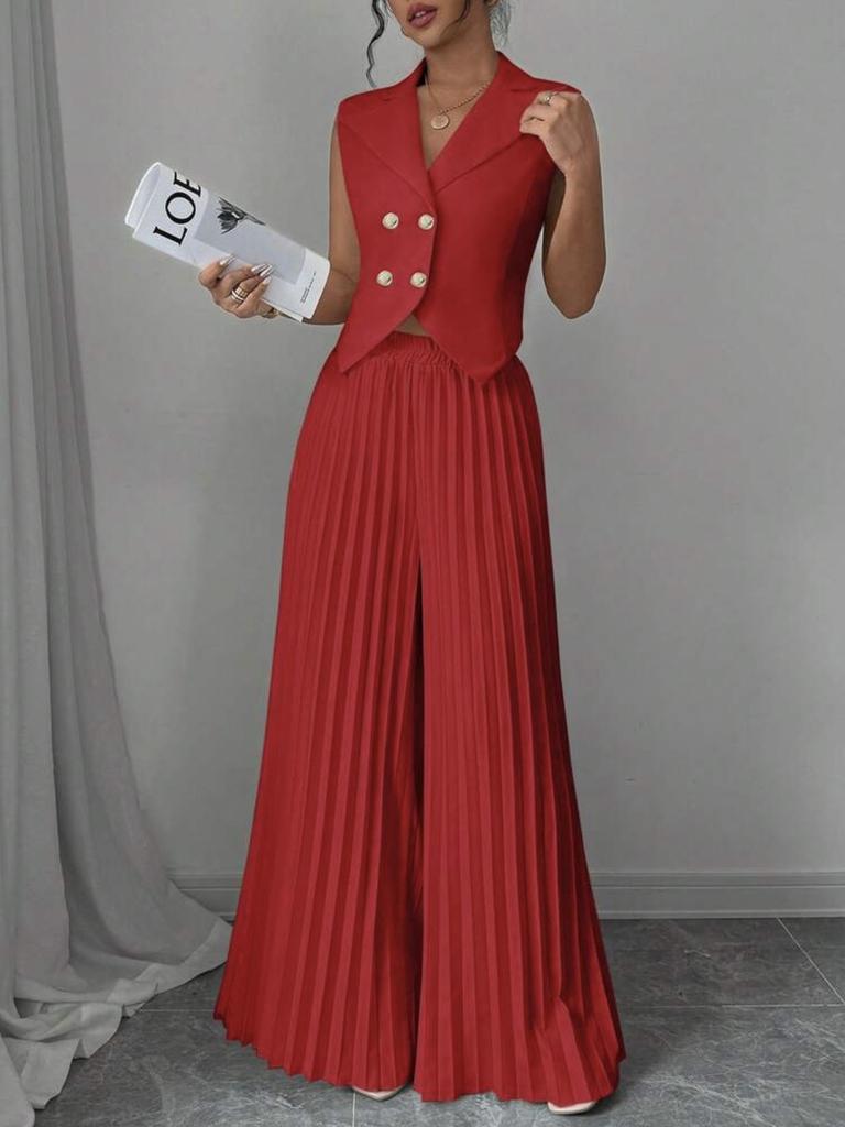 Женский Новый Модный Комплект: Жилет-Кардиган и Плиссированные Брюки, Комплект из Длинных Брюк для Женщин